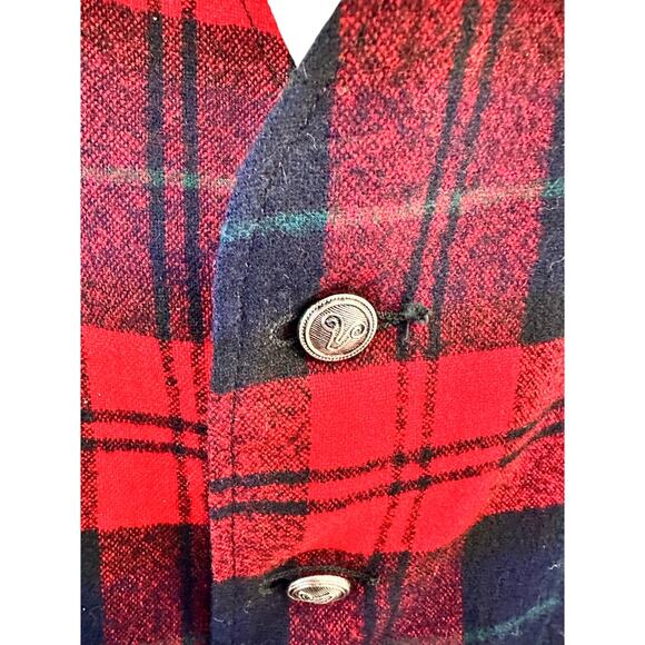 PENDLETON Vintage Virgin Wool Vest Men's Medium Red Tartan Plaid Christmas Vest - Picture 2 of 8